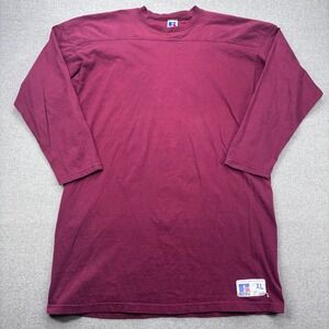 Vintage 80s Russell Athletic 3/4 Sleeve Practice Shirt Mens XL Burgundy USA FLAW